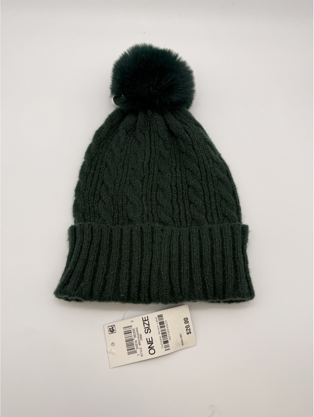 Style & Co. Women's Dark Green Cable Knit Beanie with Pom-Po